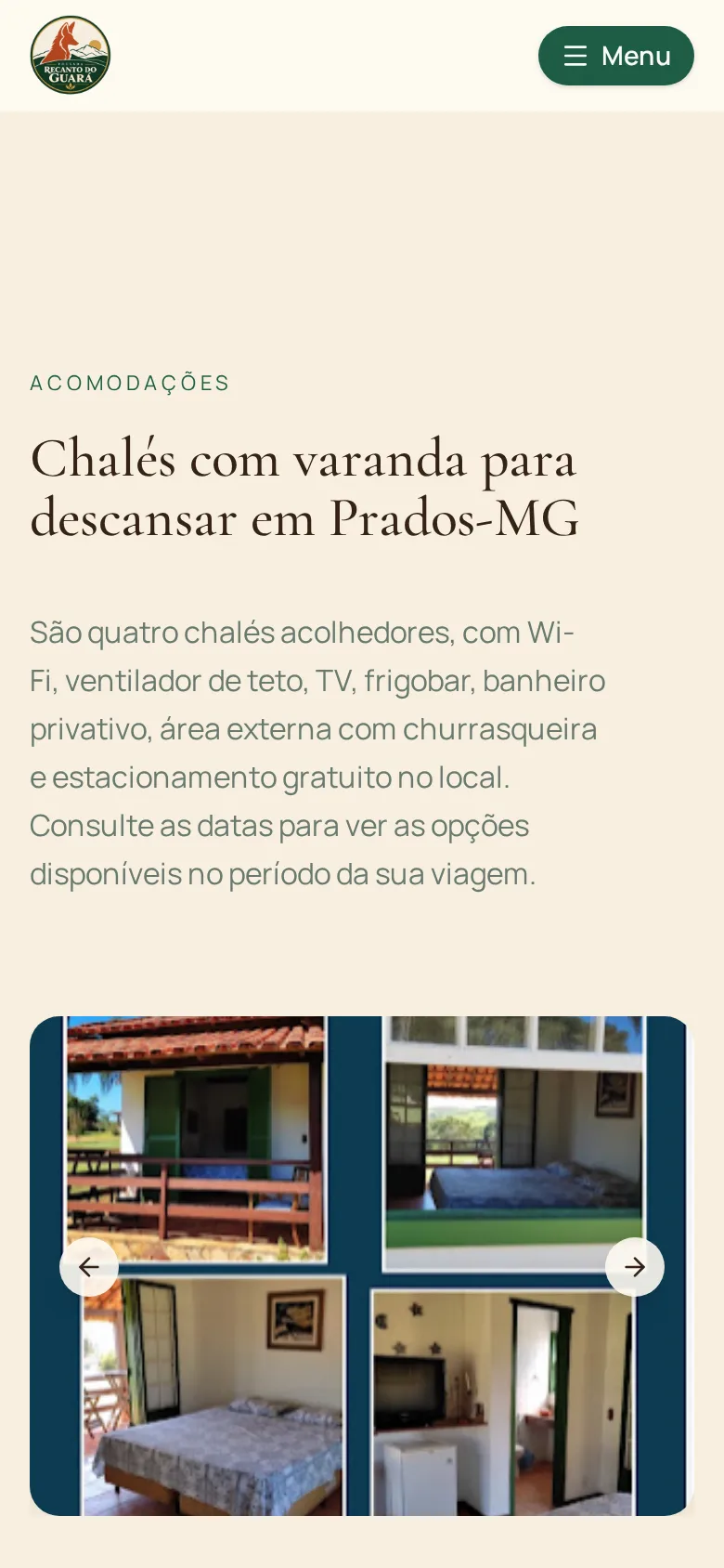 Acomodações da Pousada Recanto do Guará no celular